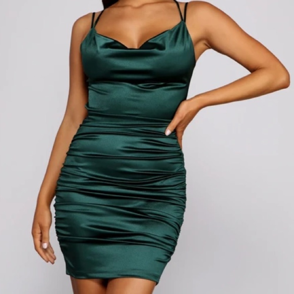 Silky & Strappy Hunter Green Party Dress -#NWT